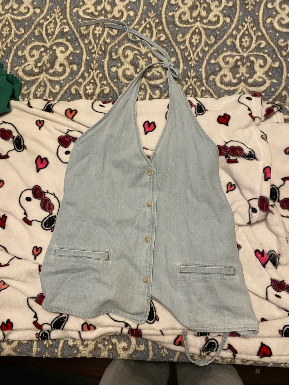 H&M Light Blue Halter Denim Button-Front Camisole